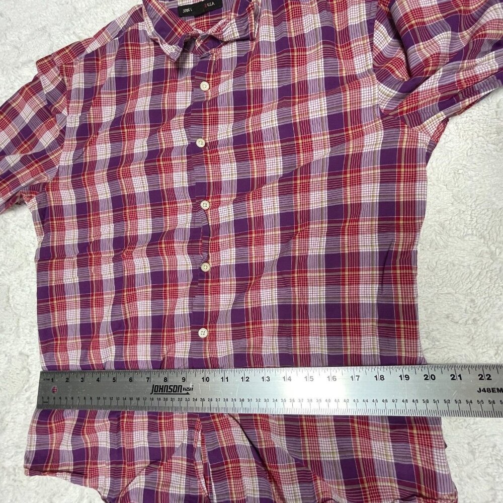 John Varvatos Mens Button Up Long Sleeve Plaid Shirt Medium Purple Red Cotton - Picture 8 of 9